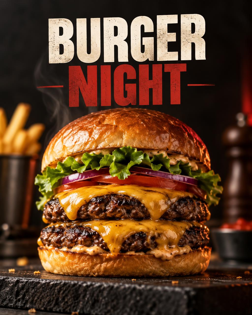 Restaurant burger offer flyer generated from the featured AI prompt